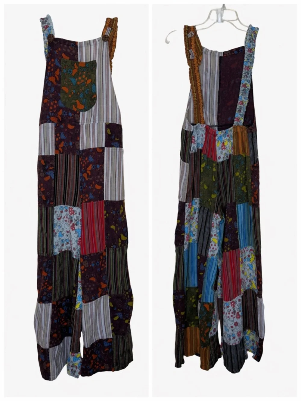 Kathmandu Imports Patchwork Jumpsuit Wide Leg One Size Artsy Hippie Cotton Overa - Picture 14 of 14